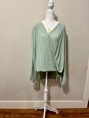 Free People Light Sage Green Wrap Blouse